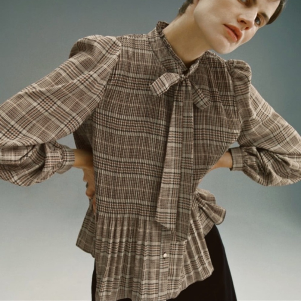 Zara checkered pleated blouse